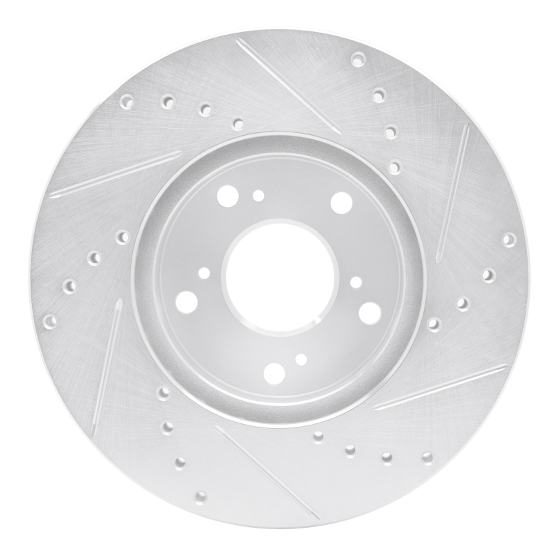 Acura CSX Brake Rotor (1) - Front Left - R1 Concepts - Drilled & Slotted - Silver - `98-`22